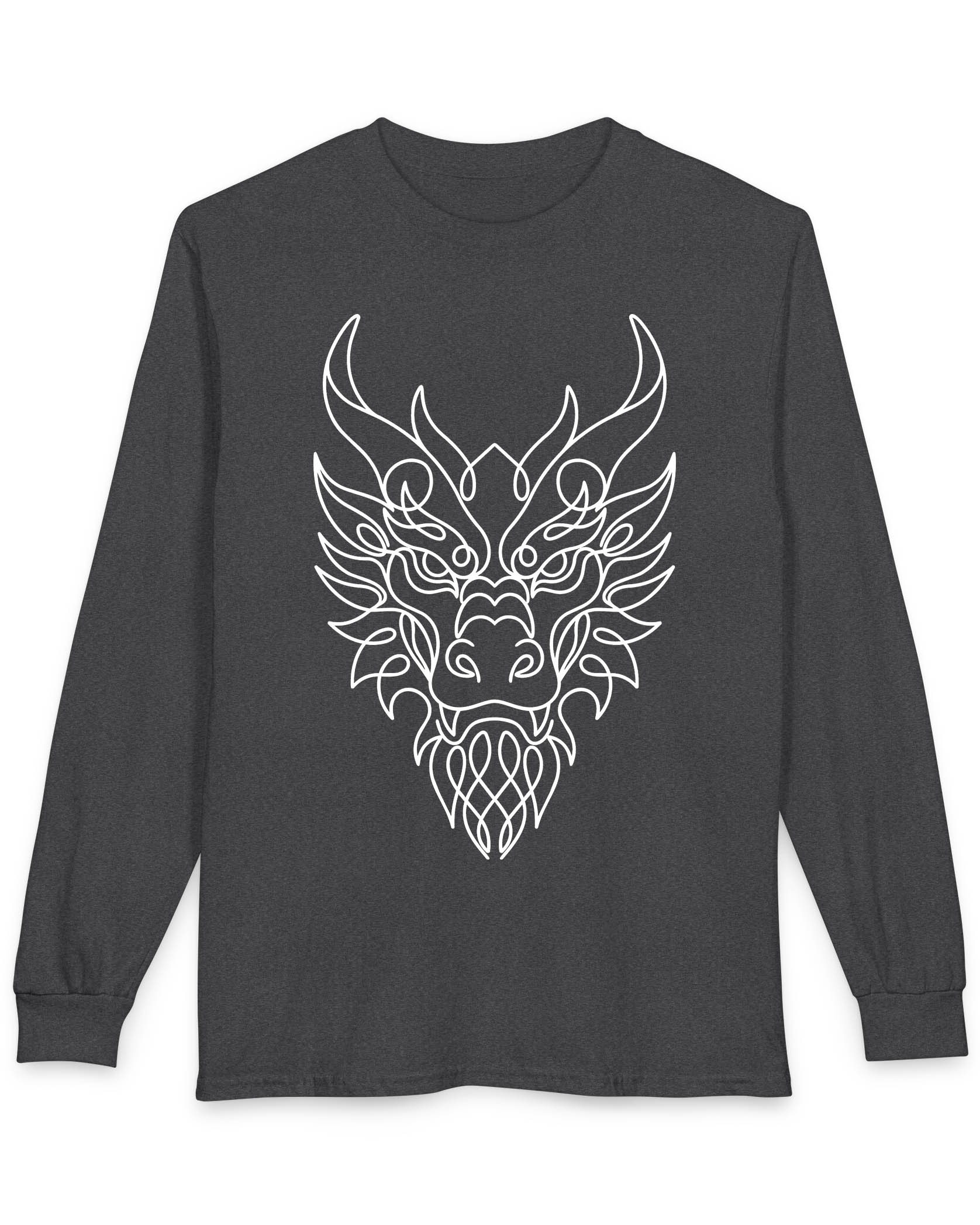 Line Art Dragon shirt in dark heather featuring an elegant line art dragon face with a clean, minimalist style