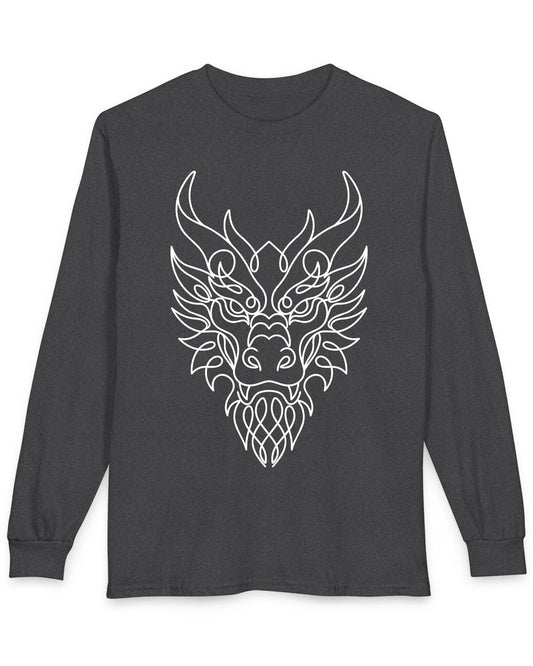 Line Art Dragon shirt in dark heather featuring an elegant line art dragon face with a clean, minimalist style