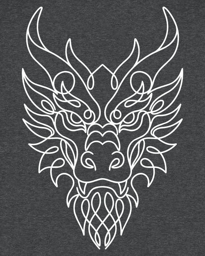 Line Art Dragon shirt in dark heather featuring an elegant line art dragon face with a clean, minimalist style