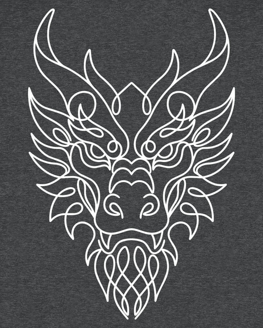 Line Art Dragon shirt in dark heather featuring an elegant line art dragon face with a clean, minimalist style