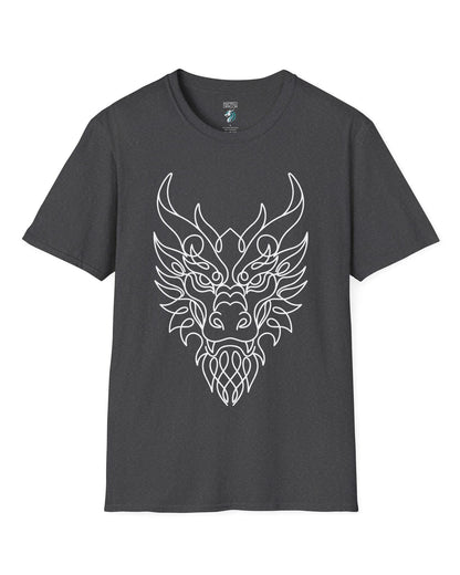 Line Art Dragon shirt in dark heather featuring an elegant line art dragon face with a clean, minimalist style