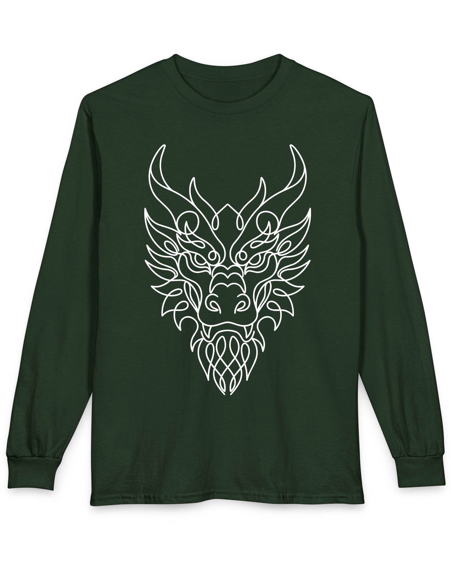 Line Art Dragon shirt in forest green featuring an elegant line art dragon face with a clean, minimalist style