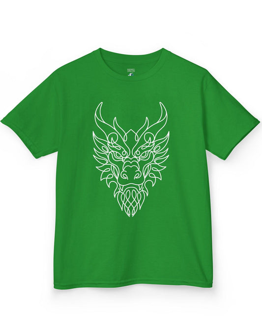 Line Art Dragon shirt in Irish green featuring an elegant line art dragon face with a clean, minimalist style