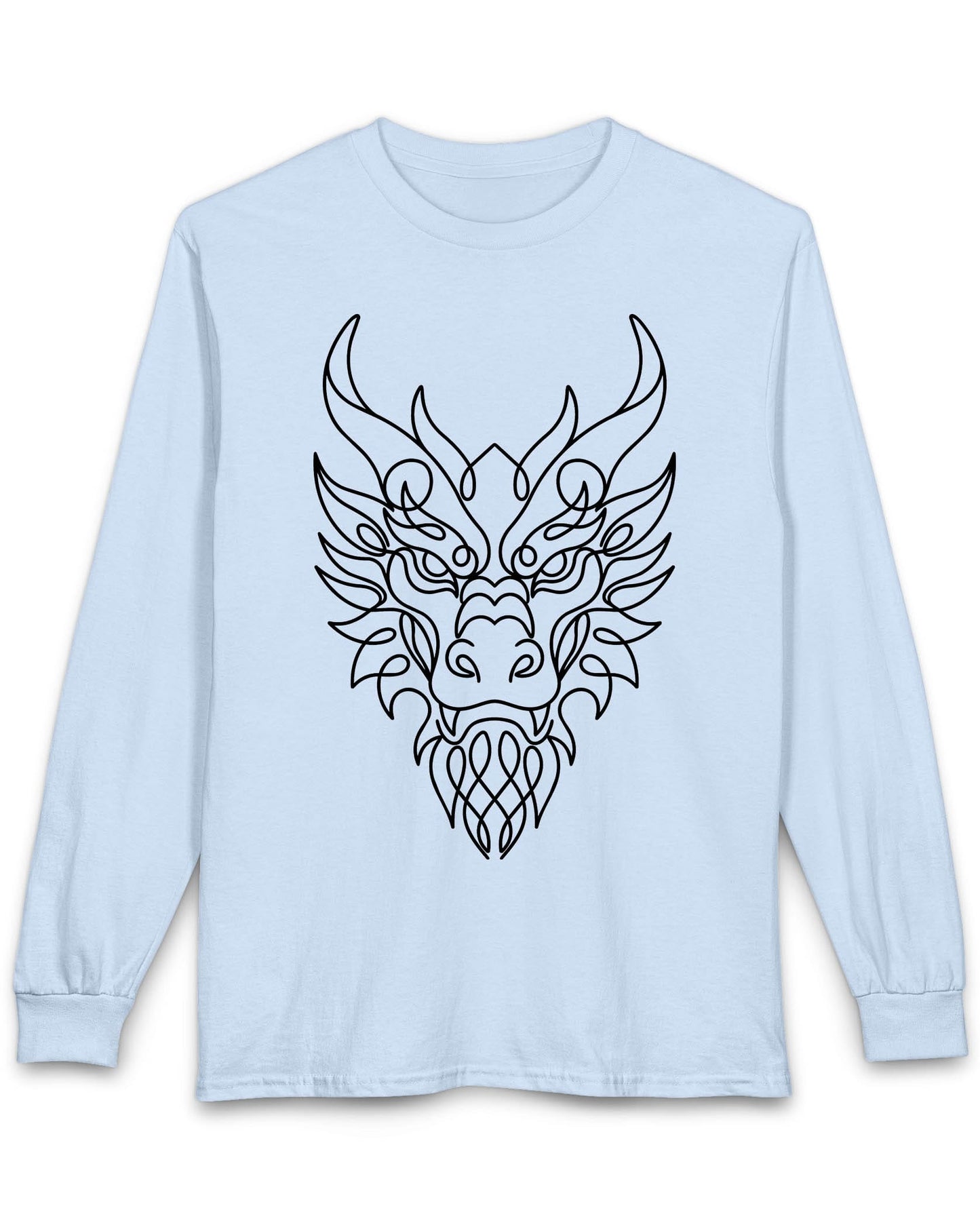 Line Art Dragon shirt in light blue featuring an elegant line art dragon face with a clean, minimalist style