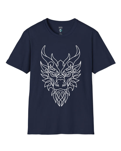 Line Art Dragon shirt in navy featuring an elegant line art dragon face with a clean, minimalist style