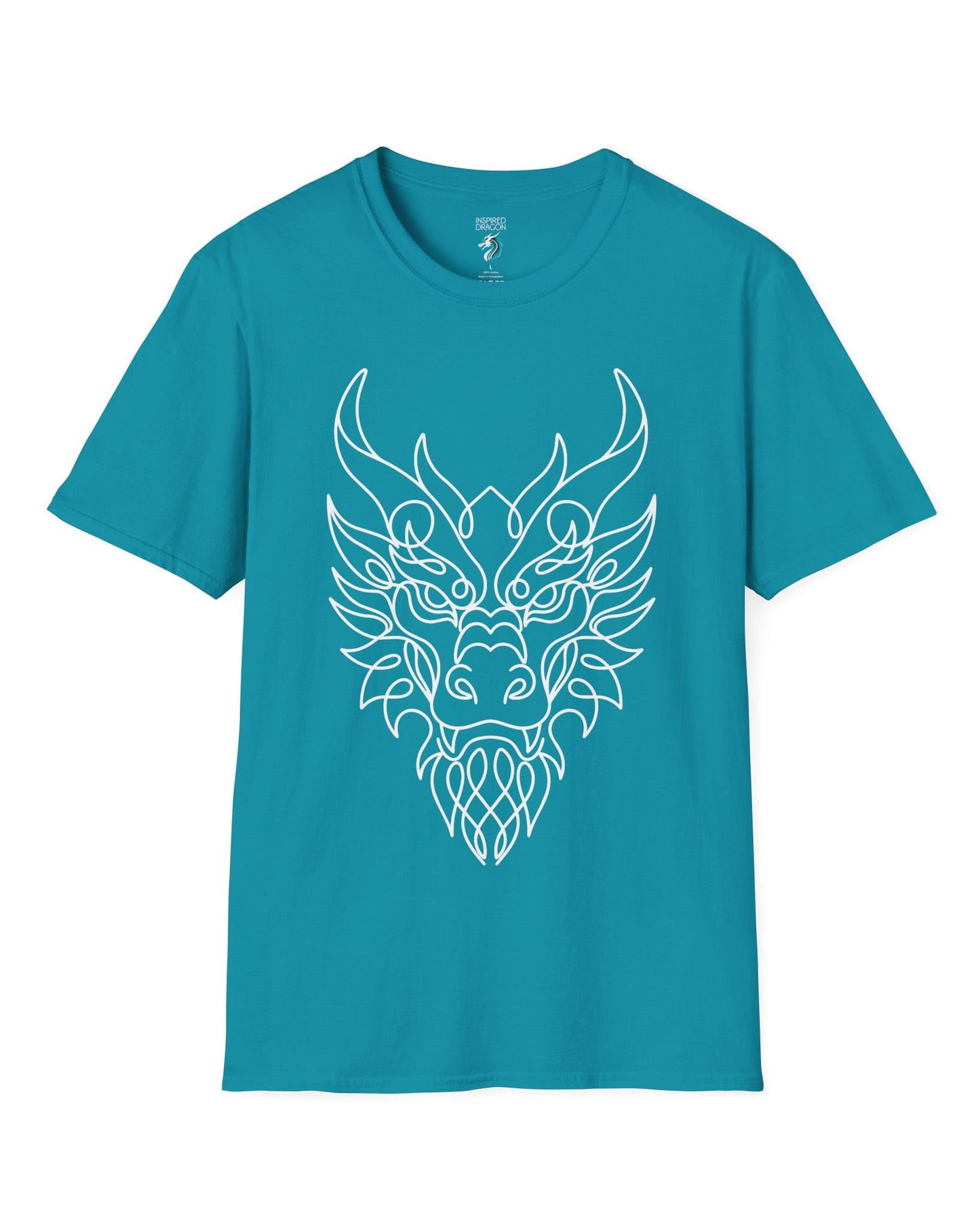 Line Art Dragon shirt in tropical blue featuring an elegant line art dragon face with a clean, minimalist style