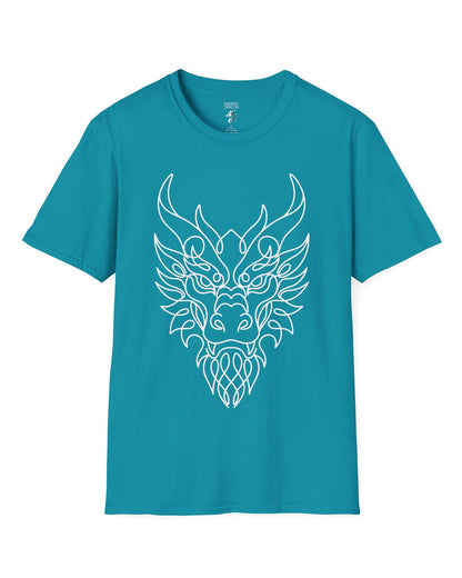 Line Art Dragon shirt in tropical blue featuring an elegant line art dragon face with a clean, minimalist style