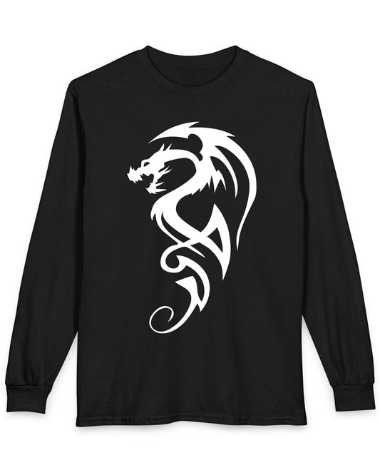 Tribal Dragon Mark shirt in black featuring a white tribal-style dragon silhouette