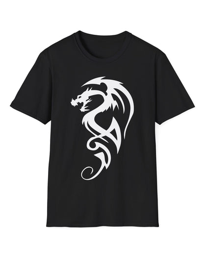 Tribal Dragon Mark shirt in black featuring a white tribal-style dragon silhouette