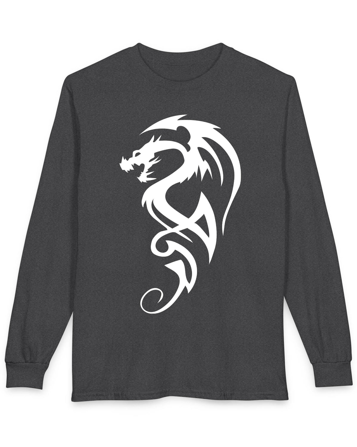 Tribal Dragon Mark shirt in dark heather featuring a white tribal-style dragon silhouette