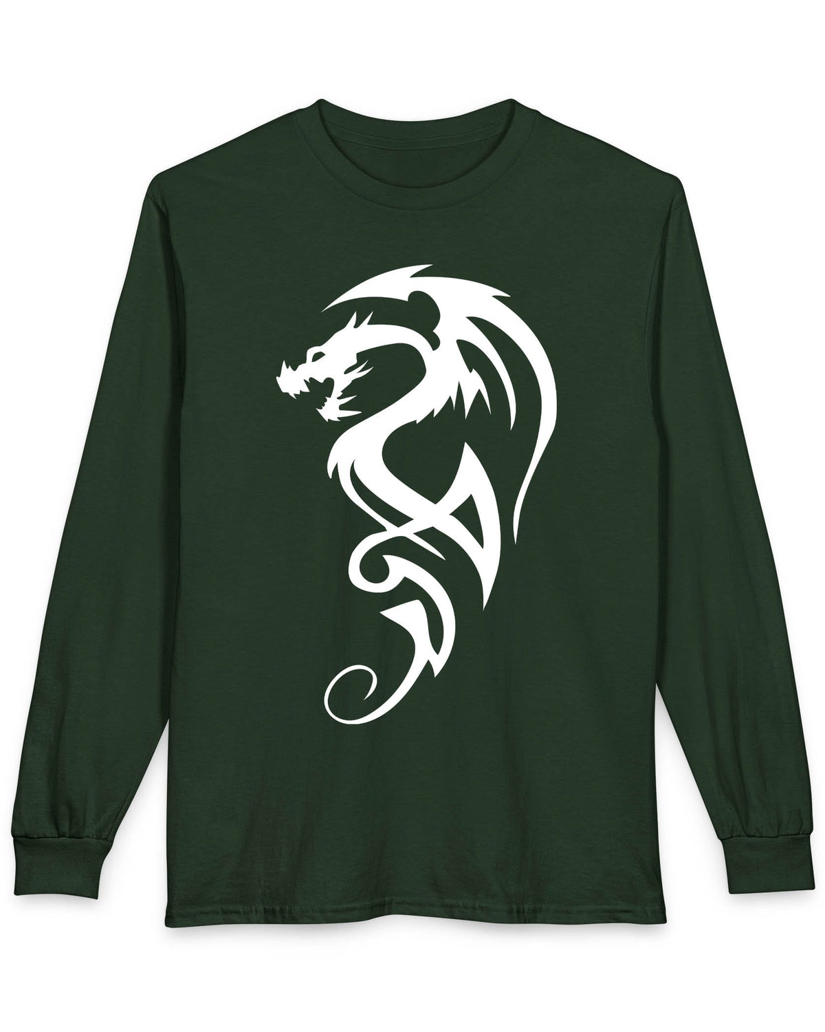 Tribal Dragon Mark shirt in forest green featuring a white tribal-style dragon silhouette