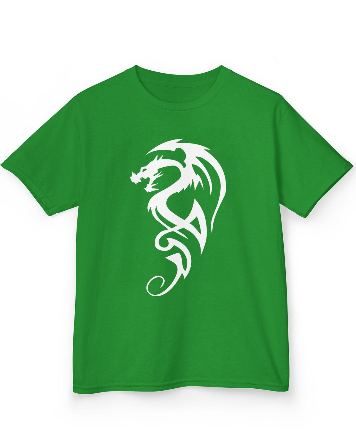 Tribal Dragon Mark shirt in Irish green featuring a white tribal-style dragon silhouette