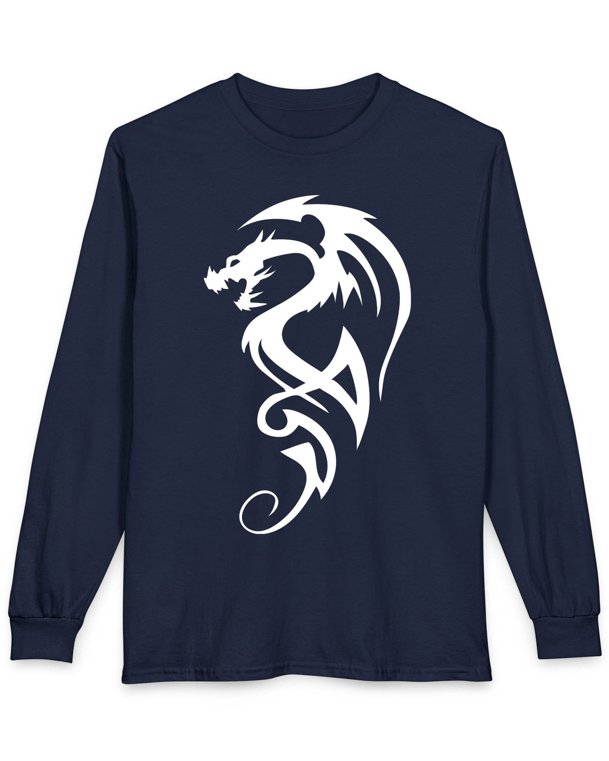 Tribal Dragon Mark shirt in navy featuring a white tribal-style dragon silhouette