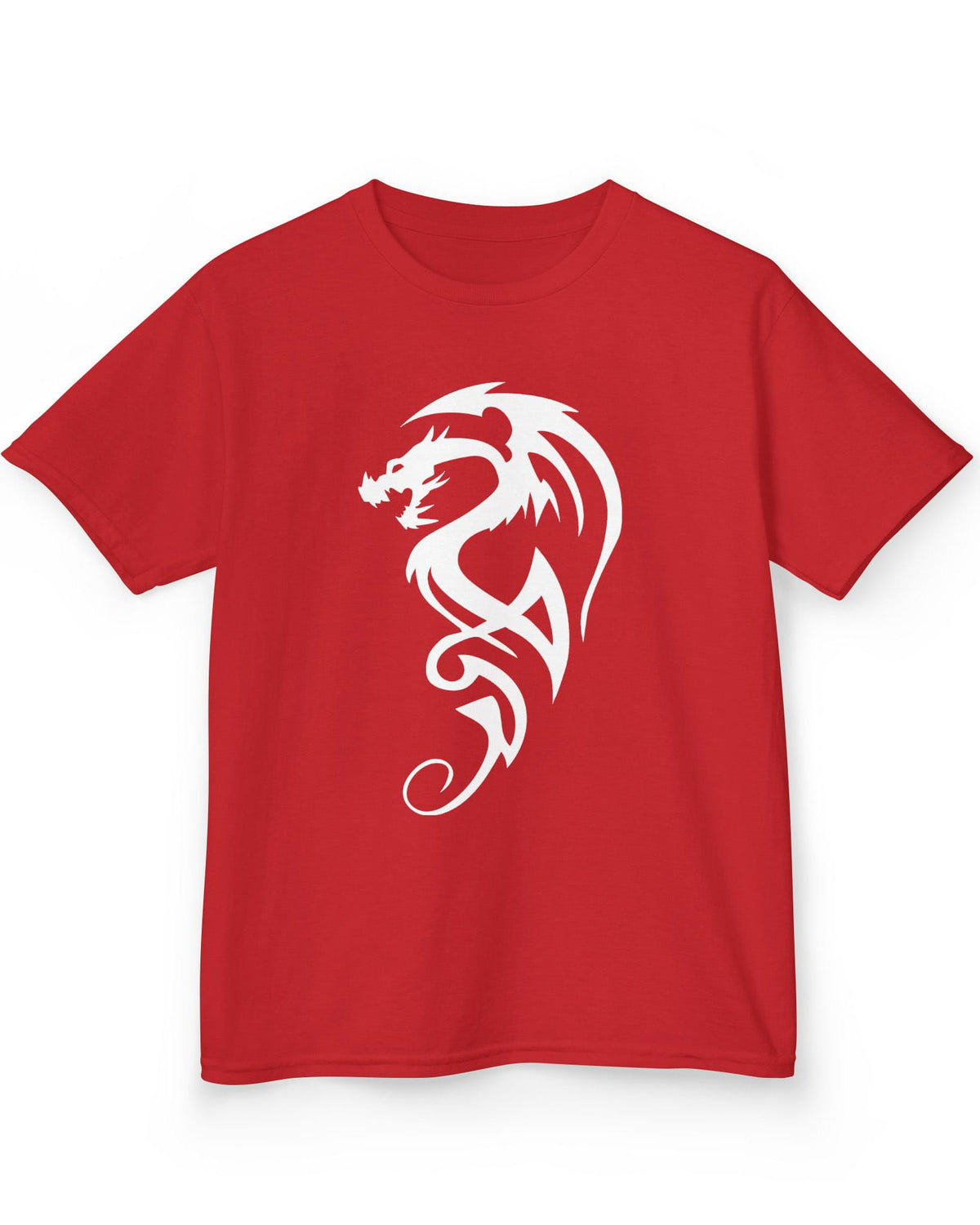 Tribal Dragon Mark shirt in red featuring a white tribal-style dragon silhouette
