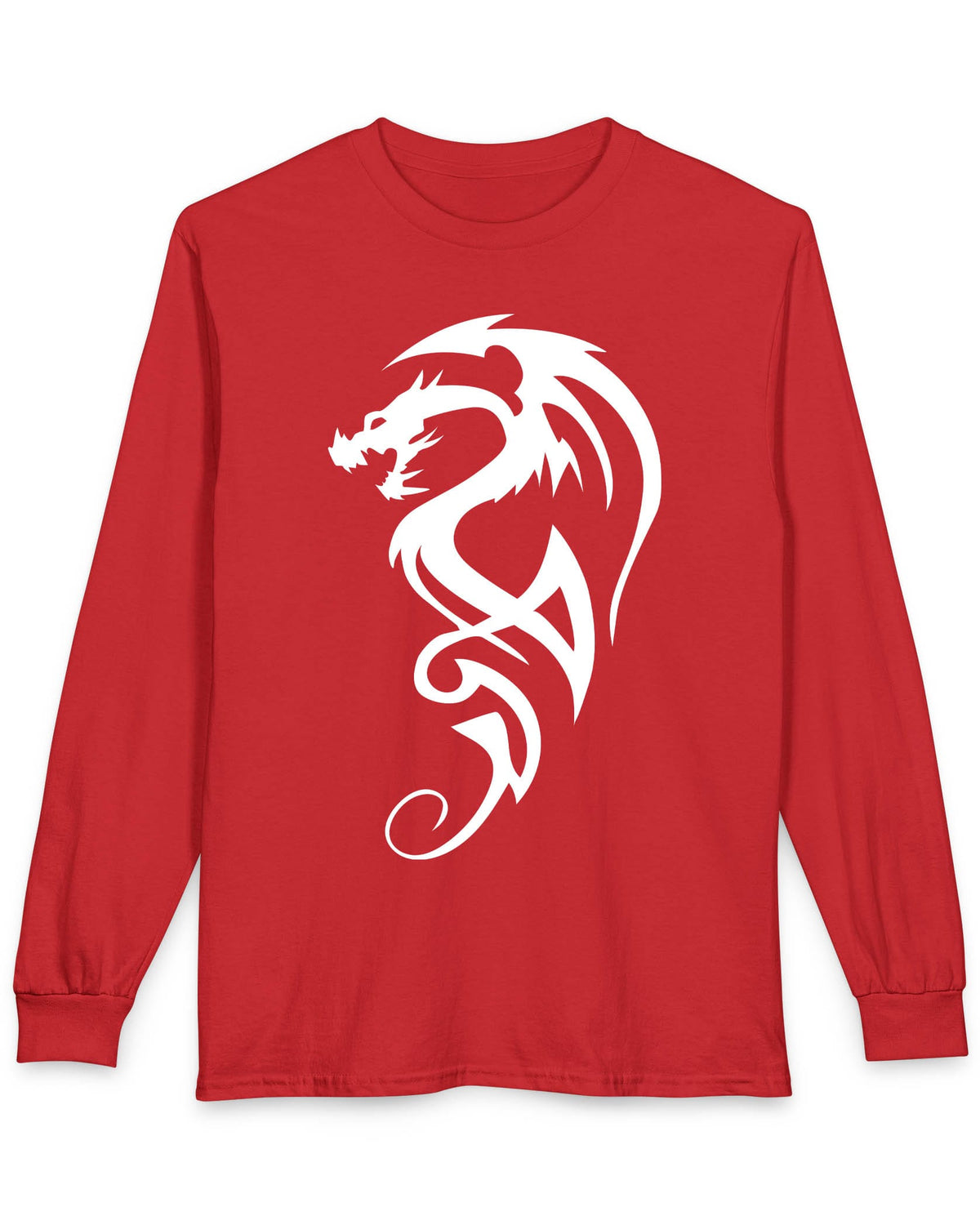 Tribal Dragon Mark shirt in red featuring a white tribal-style dragon silhouette