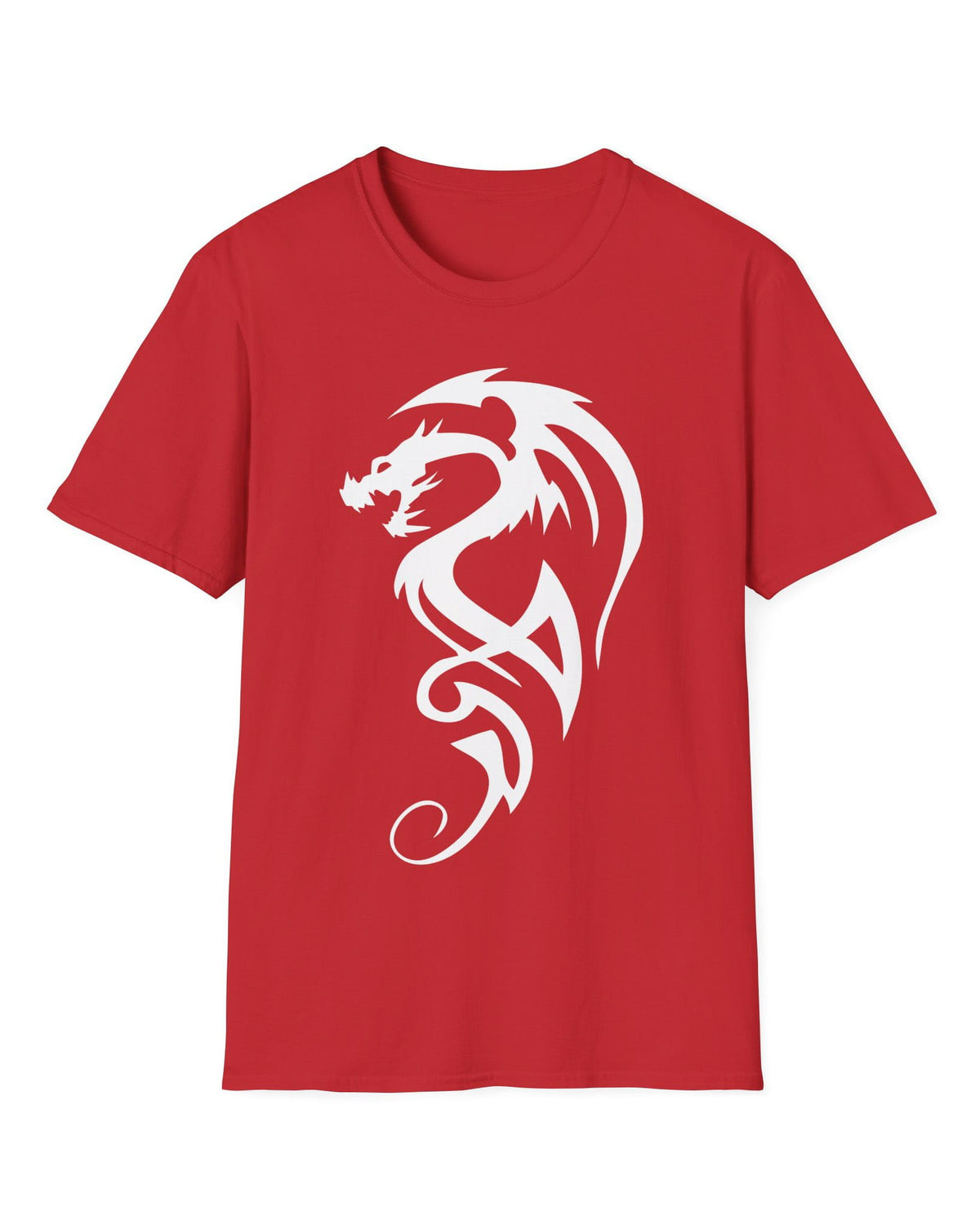 Tribal Dragon Mark shirt in red featuring a white tribal-style dragon silhouette