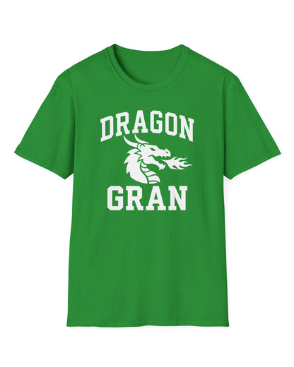 Dragon Gran shirt in Irish green with bold collegiate lettering and a minimalist dragon breathing fire emblem