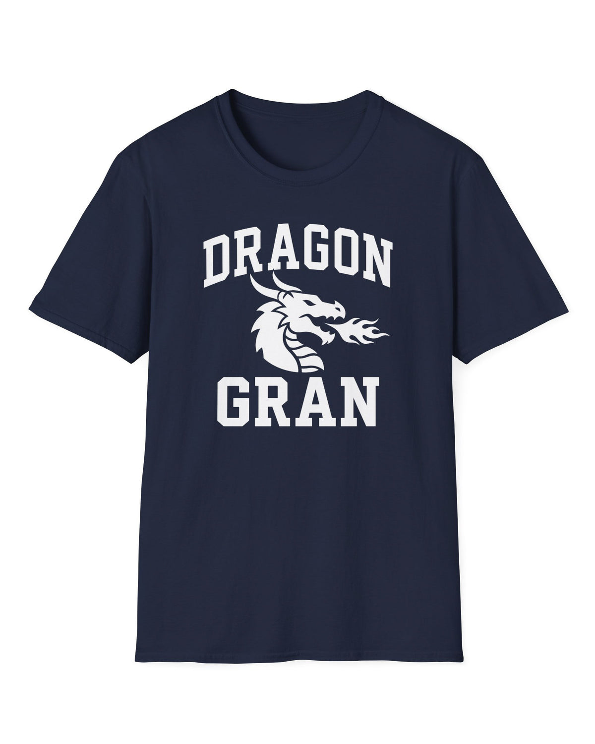 Dragon Gran shirt in navy with bold collegiate lettering and a minimalist dragon breathing fire emblem