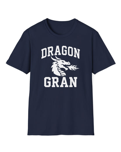 Dragon Gran shirt in navy with bold collegiate lettering and a minimalist dragon breathing fire emblem