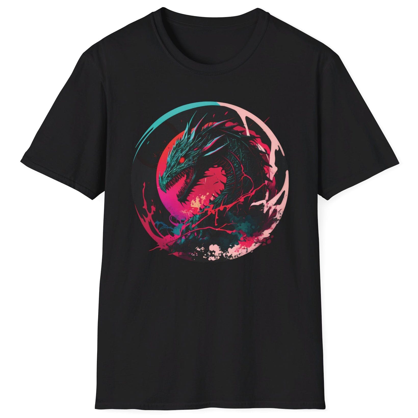 Angry Dragon Shirt in black featuring a fierce dragon with electric energy, baring its teeth in a menacing snarl.